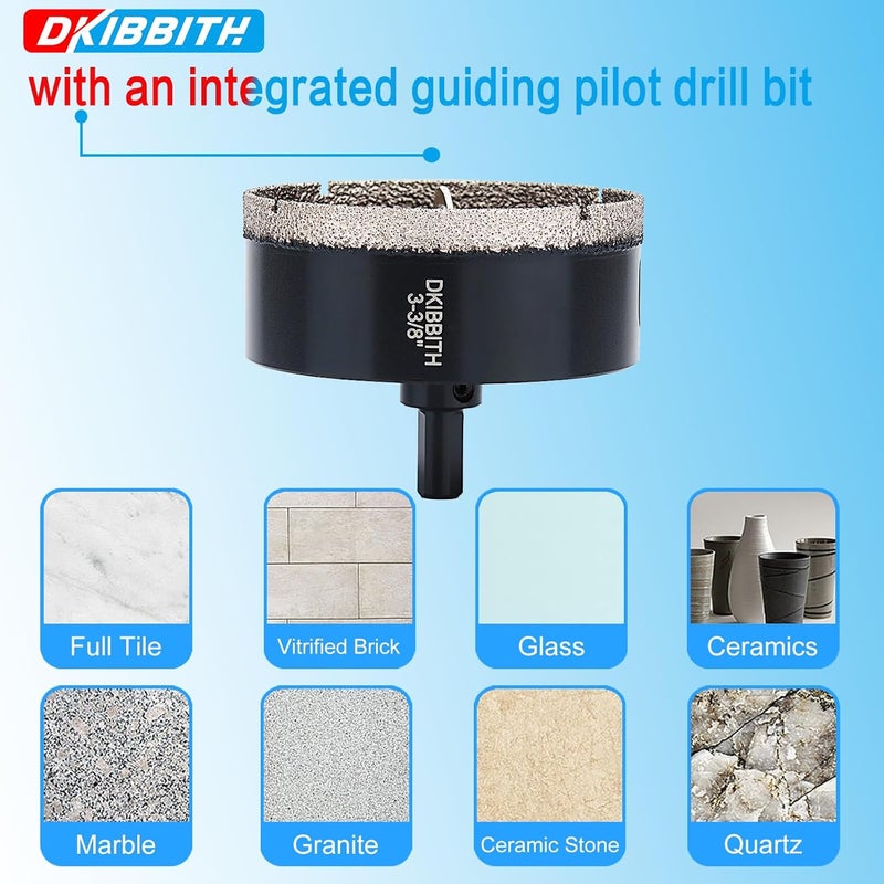 DKIBBITH 3-3/8" Diamond Hole-Saw Bits with Pilot Drill Bit - 3-3/8" Diamond Tipped Tile Hole Saws with Guiding Bit for Porcelain Tile Ceramic Pottery Granite Stone Glass Bottles 85mm. - Image 4